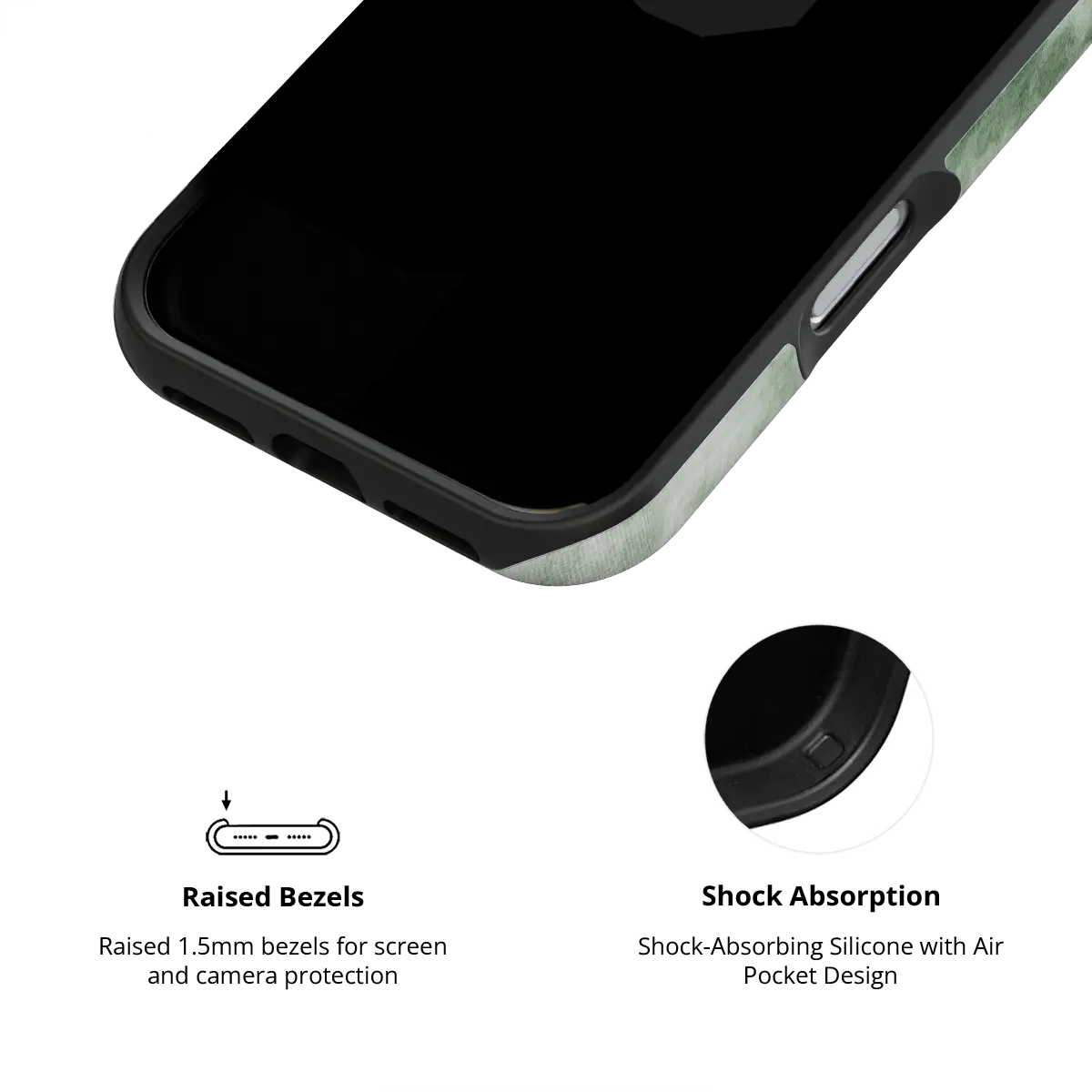 Eucalyptus Dream green tie-dye Tough iPhone case inner view showing shock-absorbing drop protection.