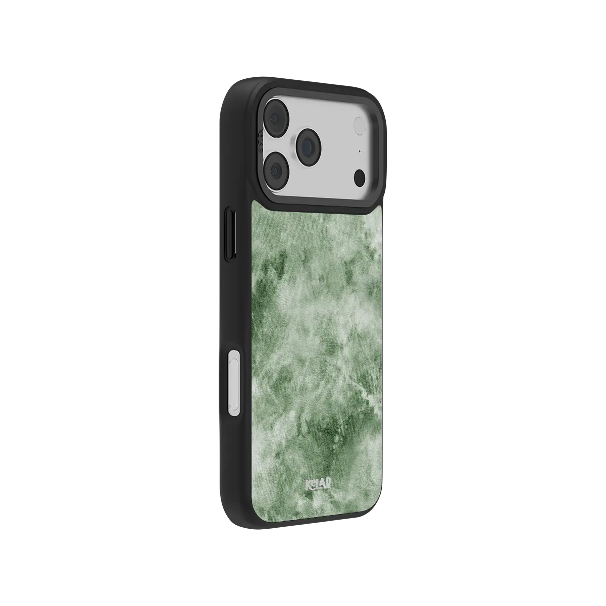 KELAB iPhone Case green MagSafe textured back cover with raised camera lens rims on black edges