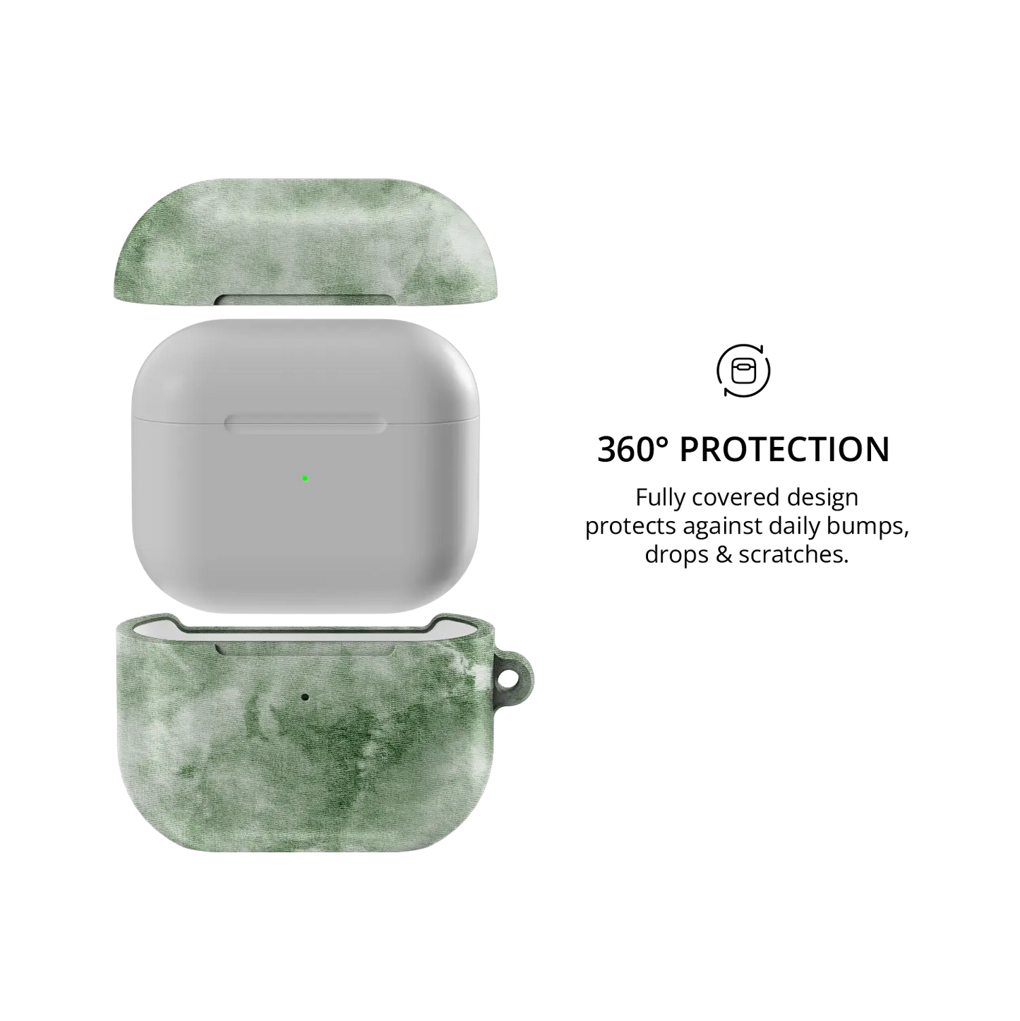 Eucalyptus Dream AirPods case — front and back views highlighting full 360° protective coverage