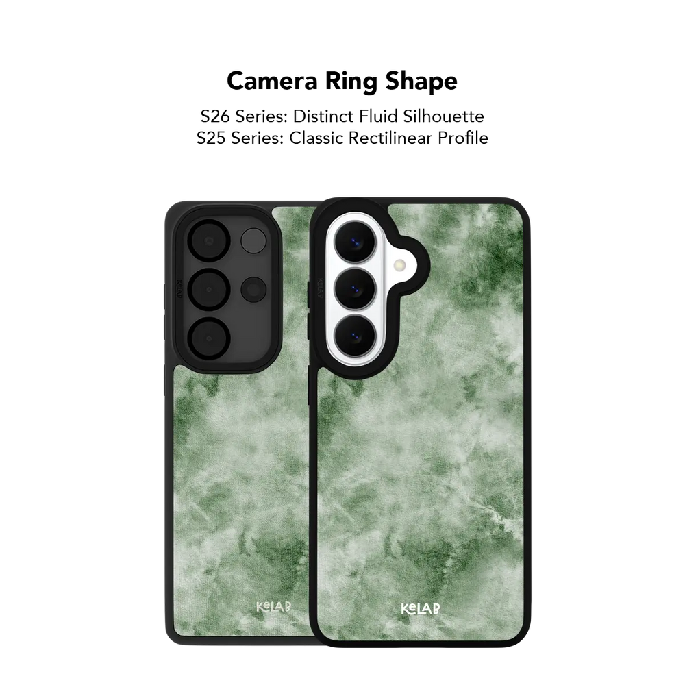 Close up of the camera ring cutout on the green tie dye Samsung Galaxy case