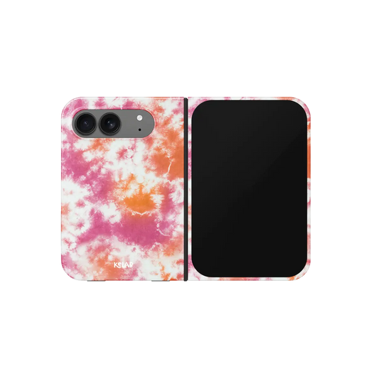 Pink Orange Tie, Dye, Summer Boho iPhone 18 Fold Case, unfolded front view