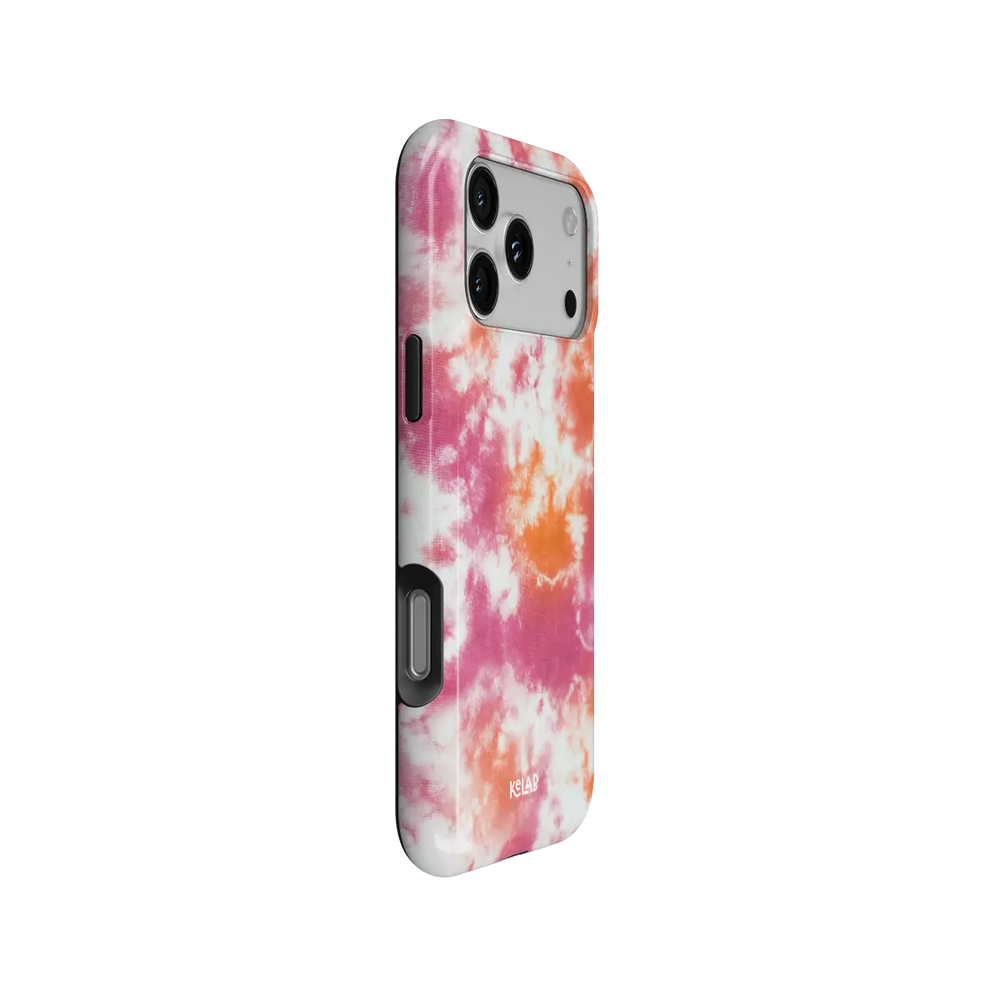Citrus Blush pink-orange tie-dye Tough iPhone case, side view showing the pattern wrapped around the shell.