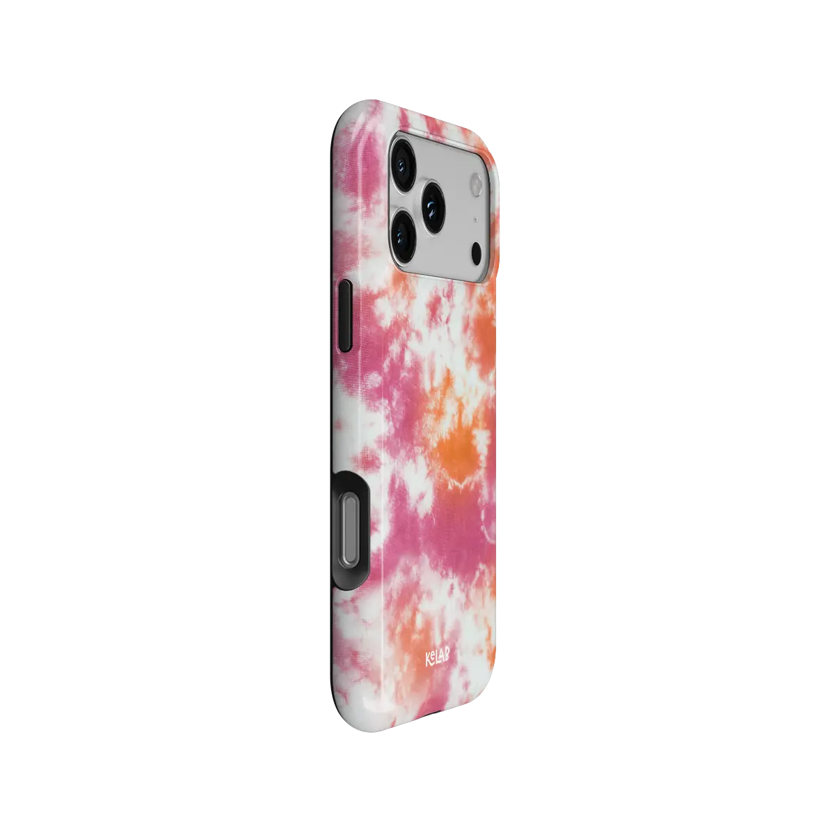 Citrus Blush pink-orange tie-dye Tough iPhone case, side view showing the pattern wrapped around the shell.