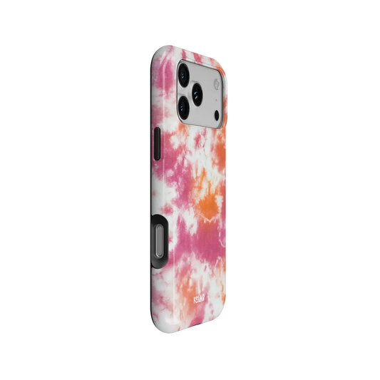 Citrus Blush pink-orange tie-dye Tough iPhone case, side view showing the pattern wrapped around the shell.