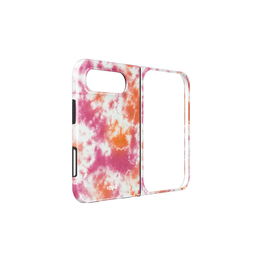 Pink Orange Tie, Dye, Summer Boho iPhone 18 Fold Case, unfolded side view showing the hinge