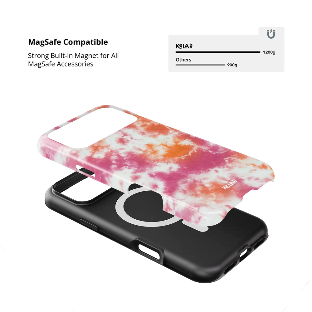 Citrus Blush pink-orange tie-dye Tough iPhone case with built-in strong MagSafe magnets.
