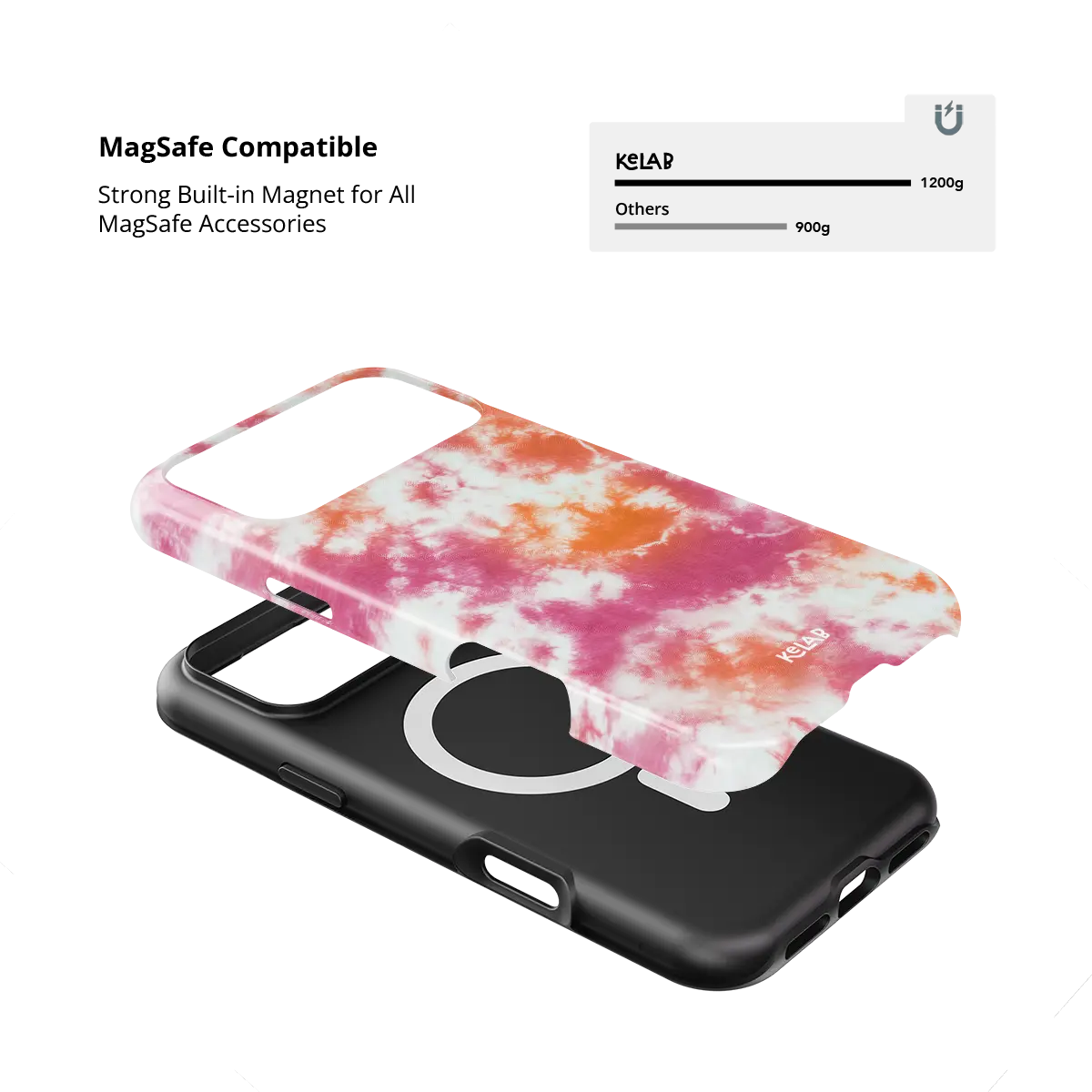 Citrus Blush pink-orange tie-dye Tough iPhone case with built-in strong MagSafe magnets.