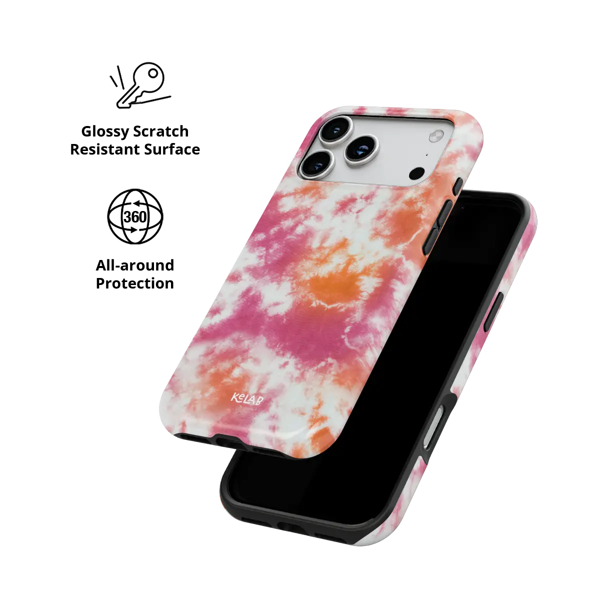 Citrus Blush pink-orange tie-dye Tough iPhone case with glossy, scratch resistant all-around protection.