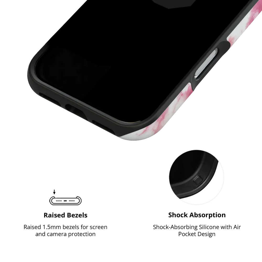 Citrus Blush pink-orange tie-dye Tough iPhone case inner view showing shock-absorbing drop protection.