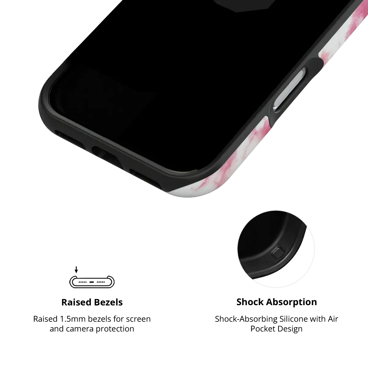 Citrus Blush pink-orange tie-dye Tough iPhone case inner view showing shock-absorbing drop protection.