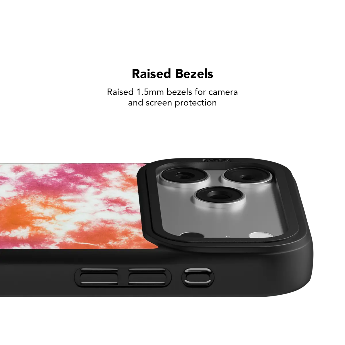KELAB iPhone Case black tough MagSafe phone cover with textured pink orange splash background