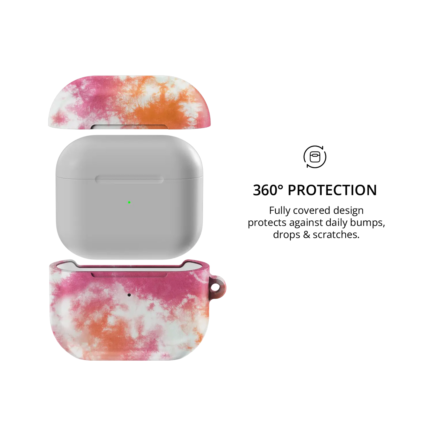 Citrus Blush AirPods case — front and back views highlighting full 360° protective coverage