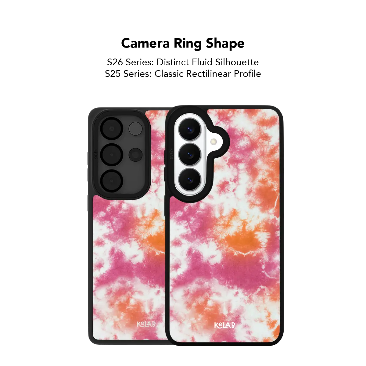 Close up of the camera ring cutout on the pink orange tie dye Samsung Galaxy case