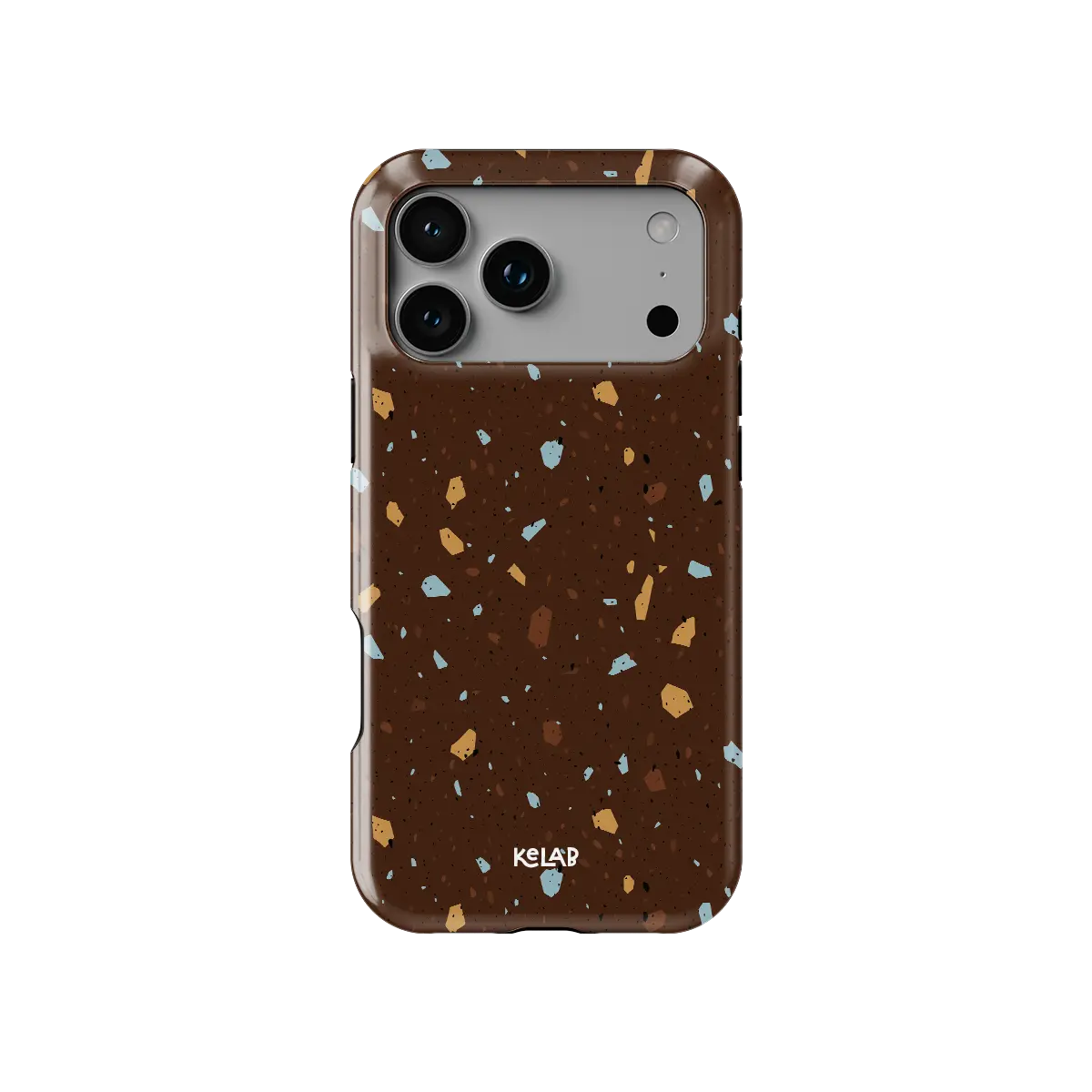 Cocoa Shard brown terrazzo Tough iPhone case, front view showing the pattern.