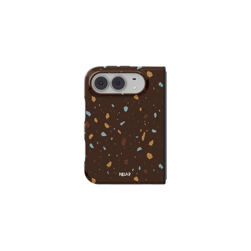 Brown Terrazzo, Earthy Neutral Stone iPhone 18 Fold Case, unfolded front view