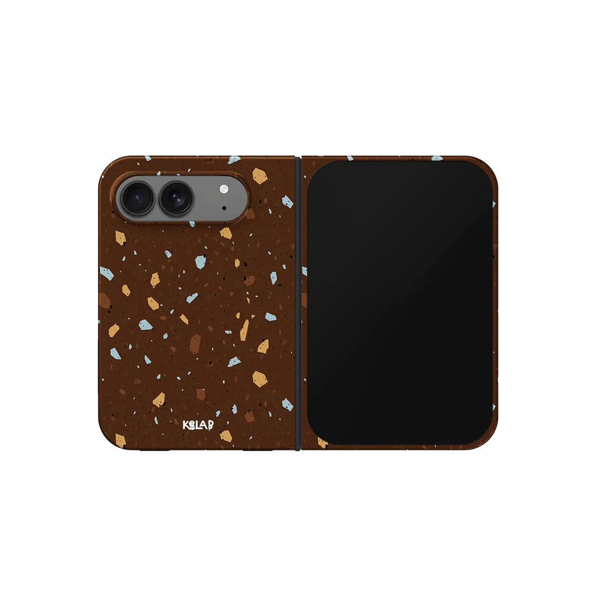 Brown Terrazzo, Earthy Neutral Stone iPhone 18 Fold Case, unfolded front view