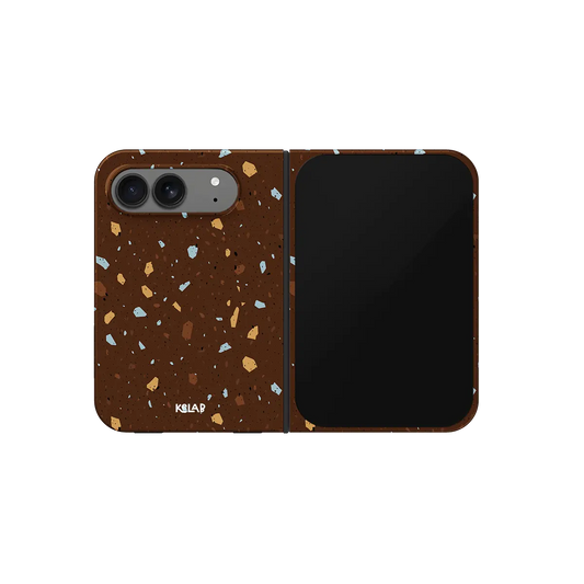 Brown Terrazzo, Earthy Neutral Stone iPhone 18 Fold Case, unfolded front view