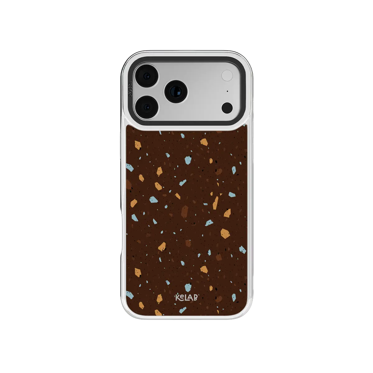 Terrazzo speckle KELAB iPhone Case brown phone case with abstract cocoa tile pattern