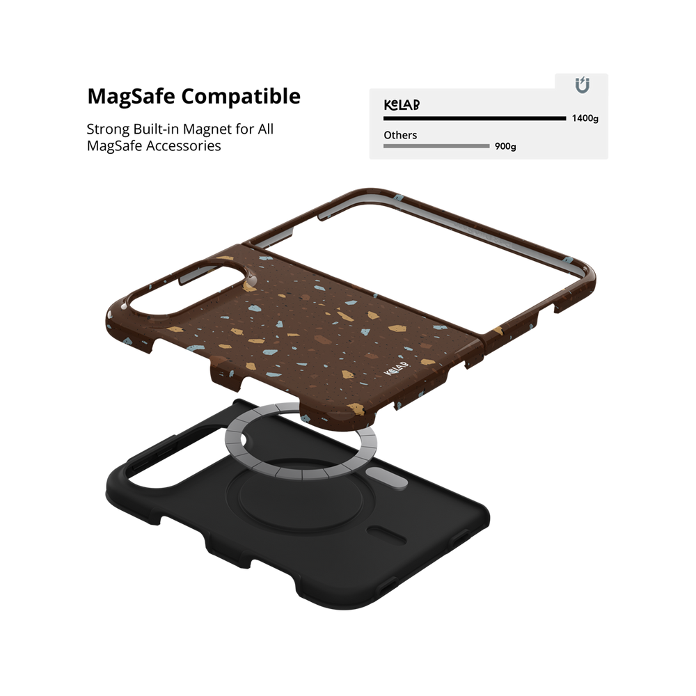 Brown Terrazzo, Earthy Neutral Stone iPhone 18 Fold Case, with built-in MagSafe magnets and duo-layer protection