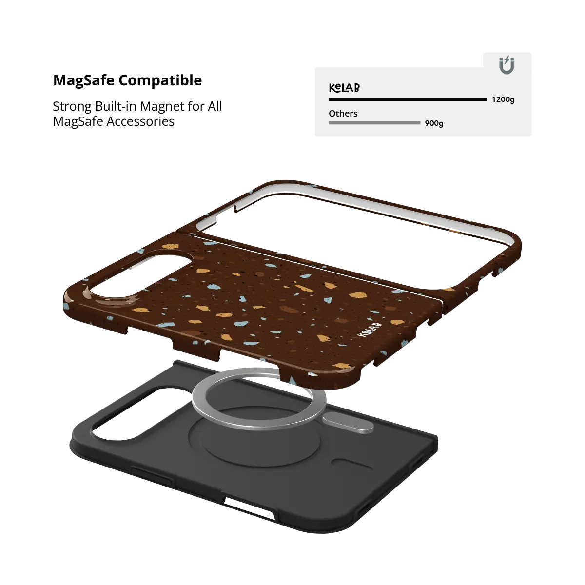 Brown Terrazzo, Earthy Neutral Stone iPhone 18 Fold Case, with built-in MagSafe magnets and duo-layer protection