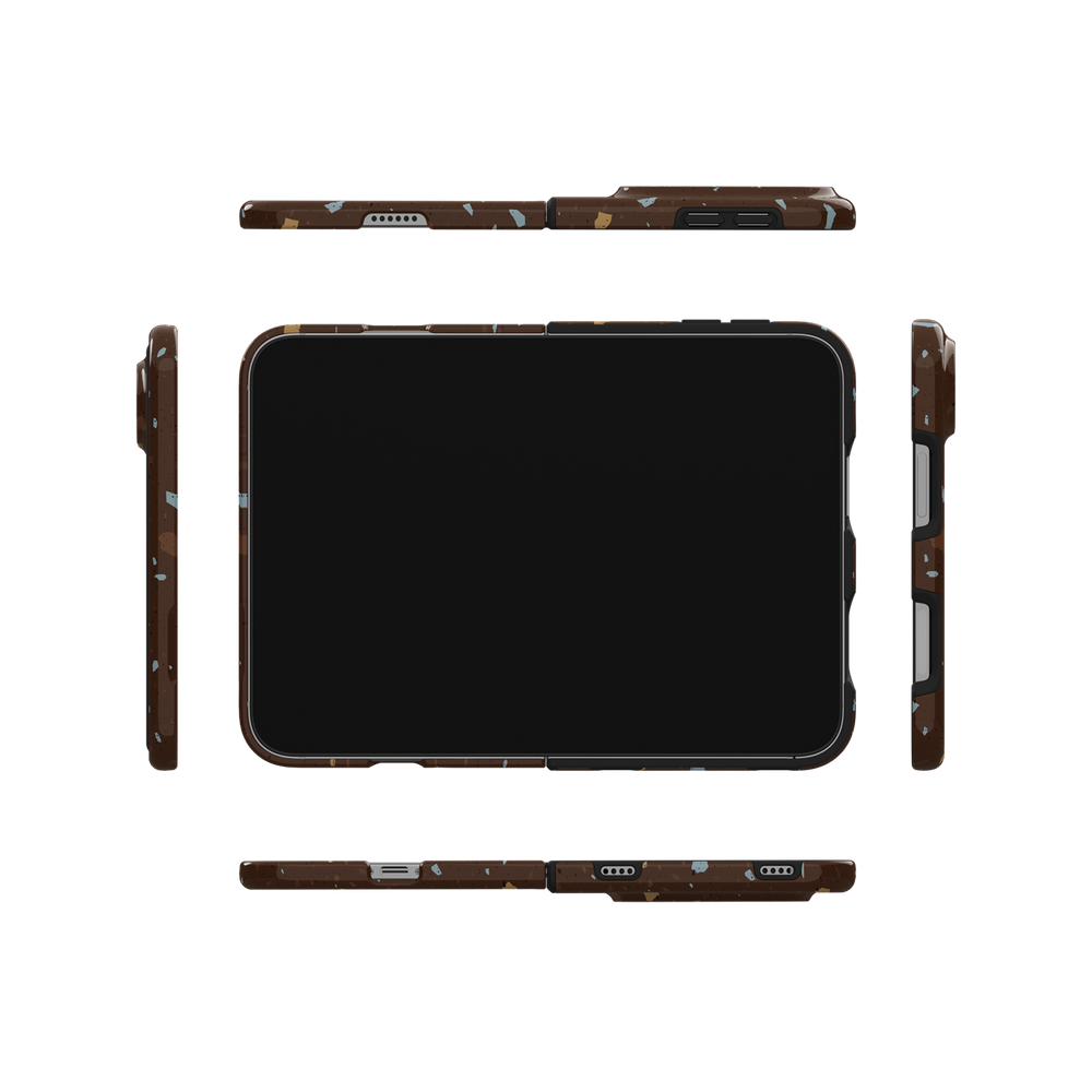 Brown Terrazzo, Earthy Neutral Stone iPhone 18 Fold Case, showing all sides of the case