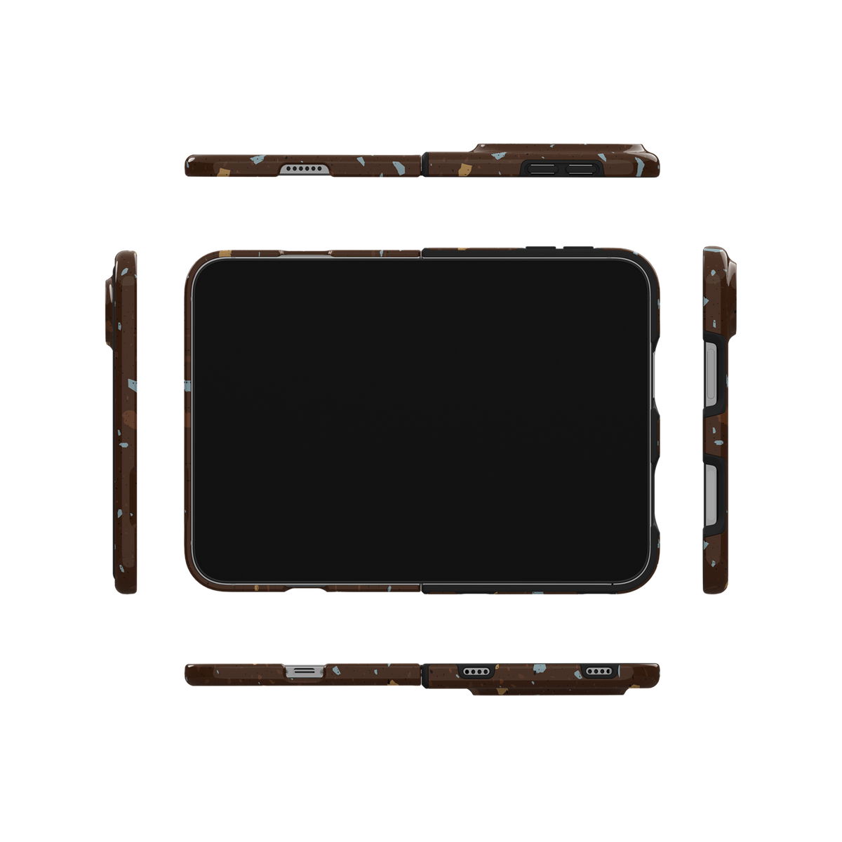 Brown Terrazzo, Earthy Neutral Stone iPhone 18 Fold Case, showing all sides of the case