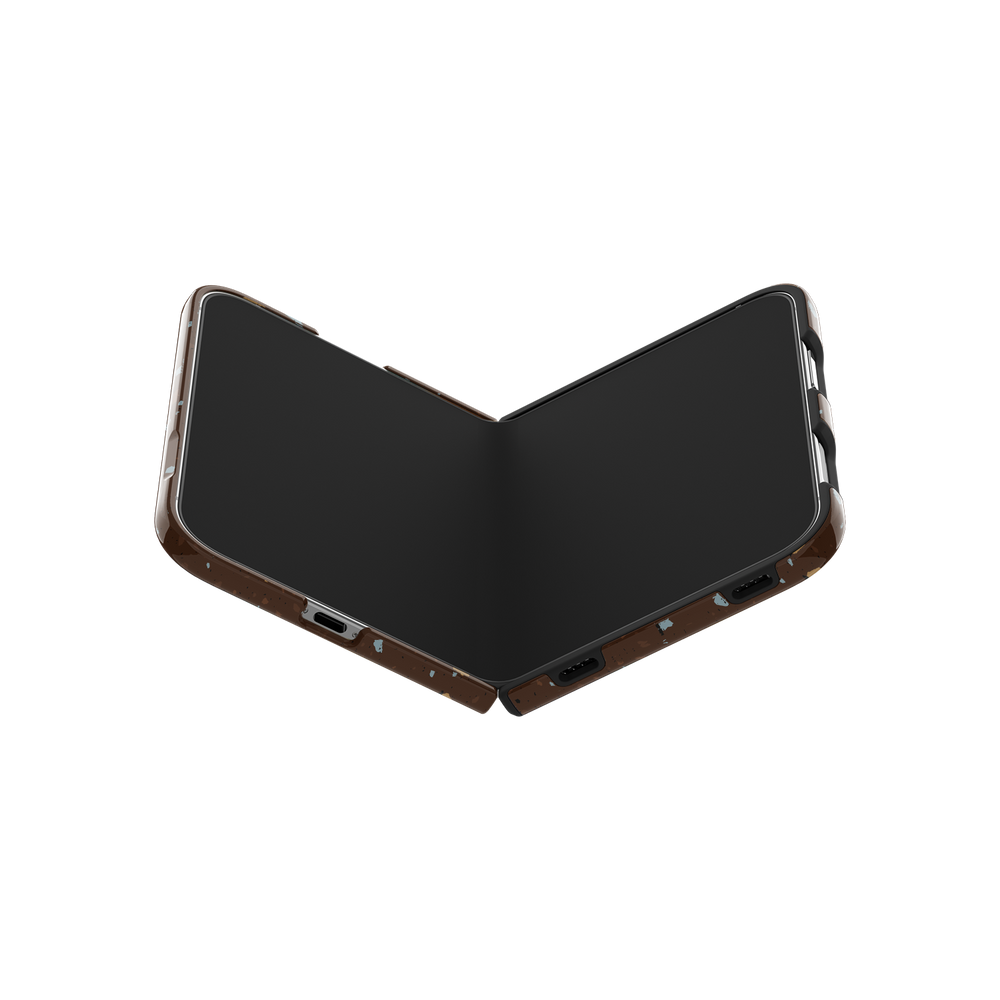 Brown Terrazzo, Earthy Neutral Stone iPhone 18 Fold Case, opened to show the inner screen
