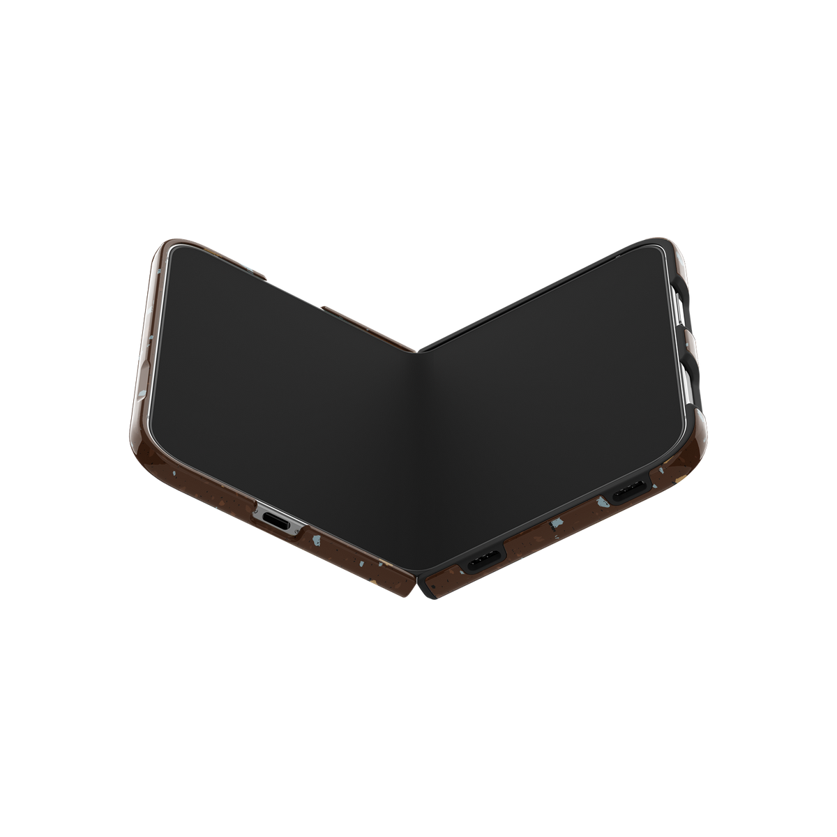 Brown Terrazzo, Earthy Neutral Stone iPhone 18 Fold Case, opened to show the inner screen