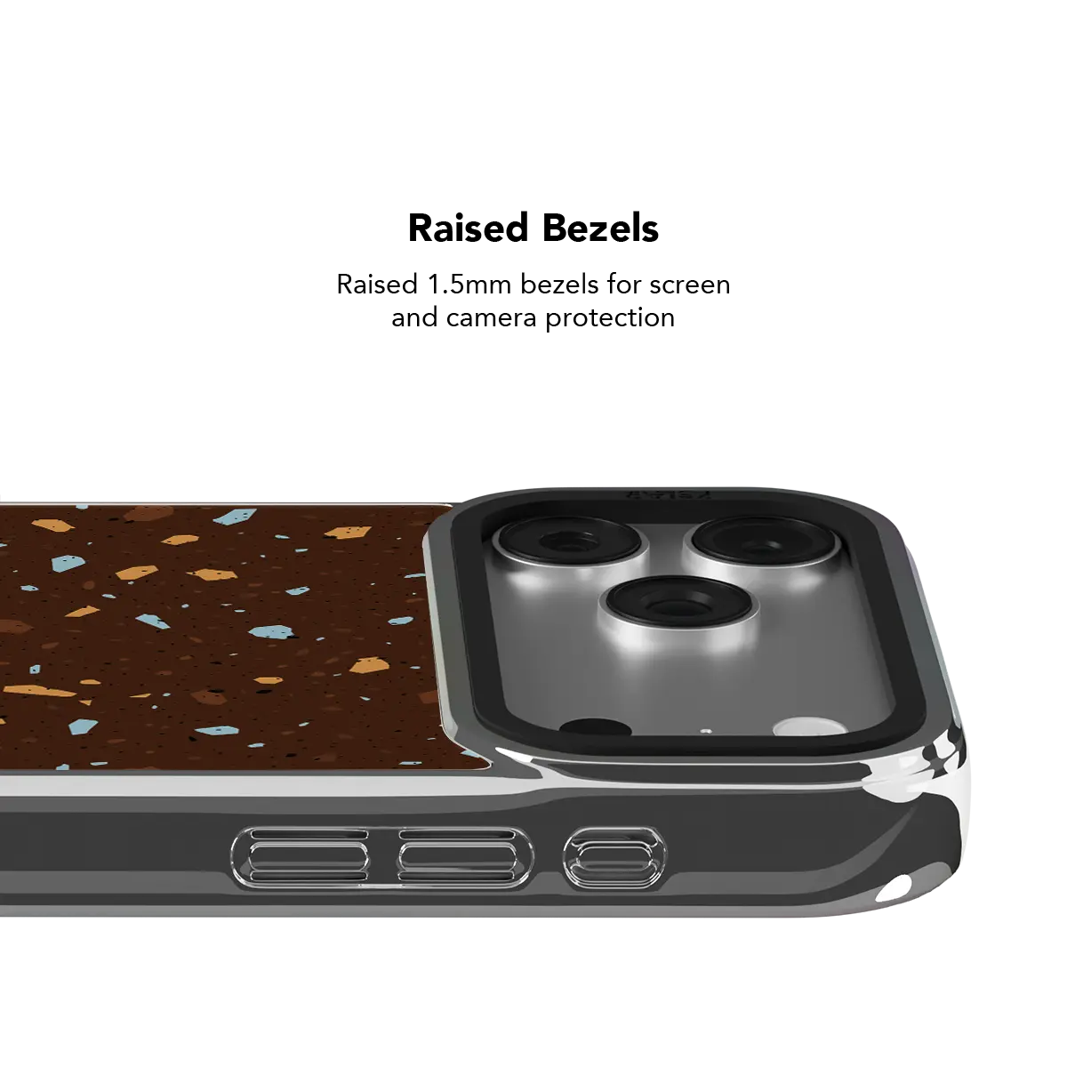Earthy brown terrazzo iPhone Case KELAB with MagSafe and three lens openings on phone