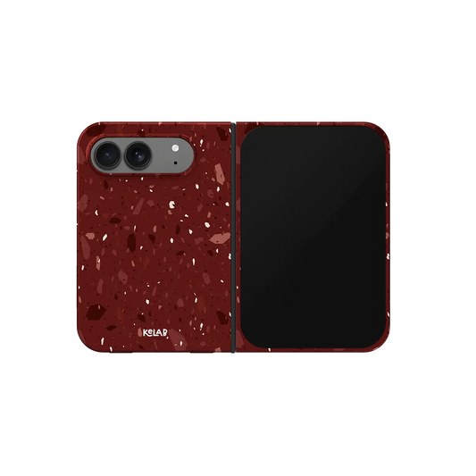 Burgundy Terrazzo, Wine Red Minimal iPhone 18 Fold Case, unfolded front view