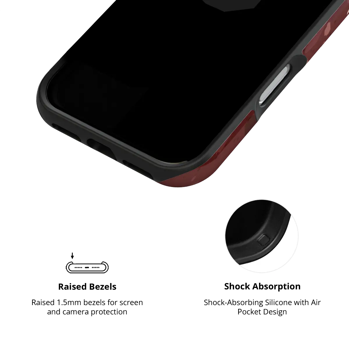 Crushed Merlot wine red terrazzo Tough iPhone case inner view showing shock-absorbing drop protection.