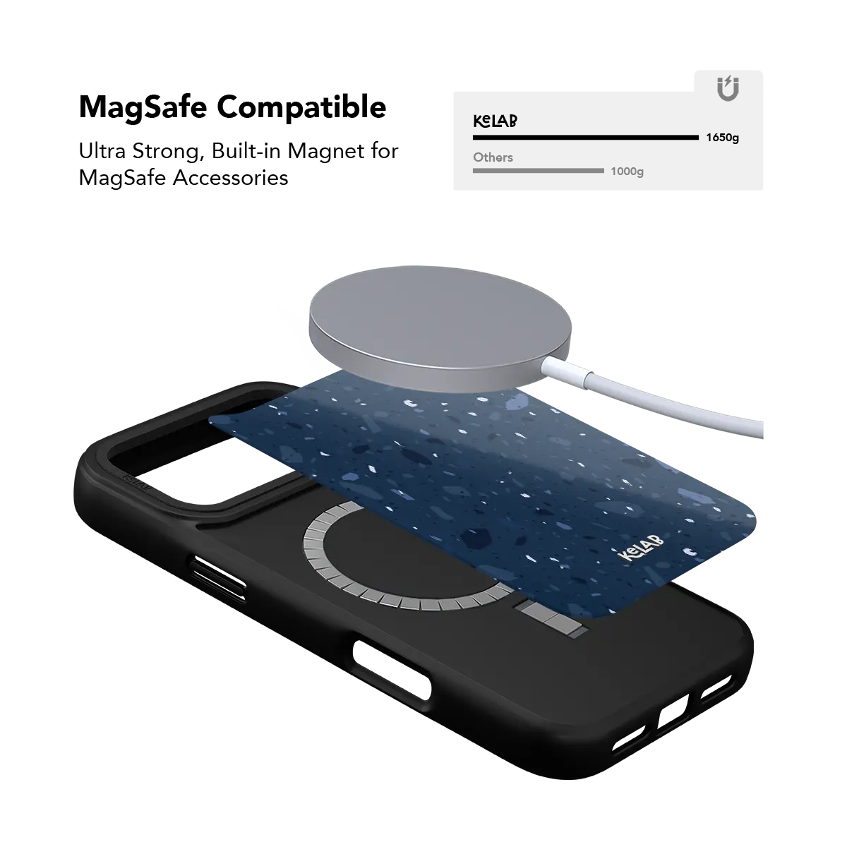 Celestial dark blue iPhone Case KELAB terrazzo speckled cover with star pattern and metal ring