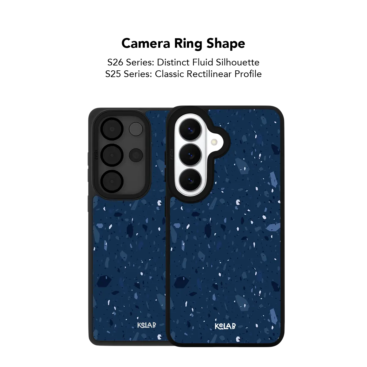 Close up of the camera ring cutout on the navy terrazzo Samsung Galaxy case