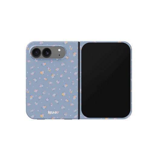 Blue Floral, Cottagecore iPhone 18 Fold Case, unfolded front view