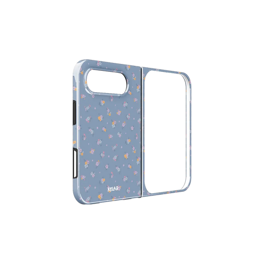 Blue Floral, Cottagecore iPhone 18 Fold Case, unfolded side view showing the hinge