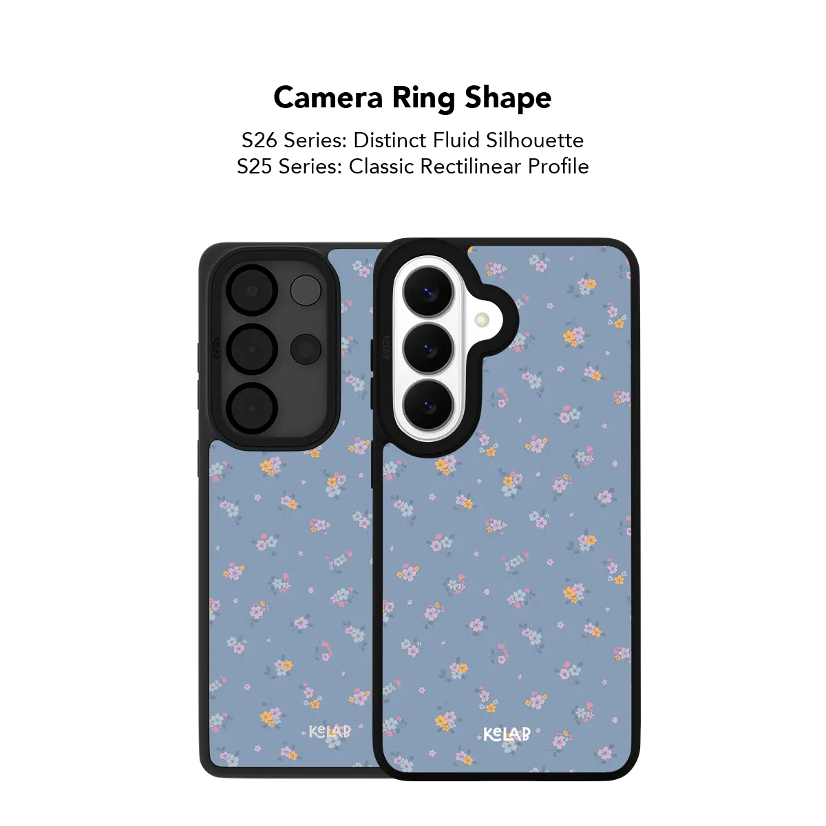 Close up of the camera ring cutout on the pastel blue floral Samsung Galaxy case