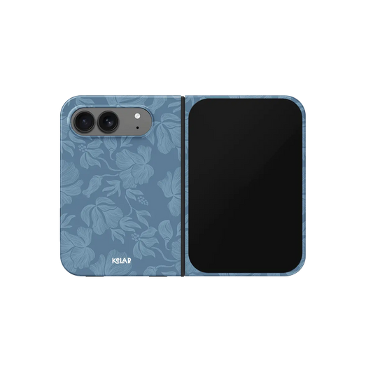 Dusty Blue Floral, Vintage Botanical iPhone 18 Fold Case, unfolded front view