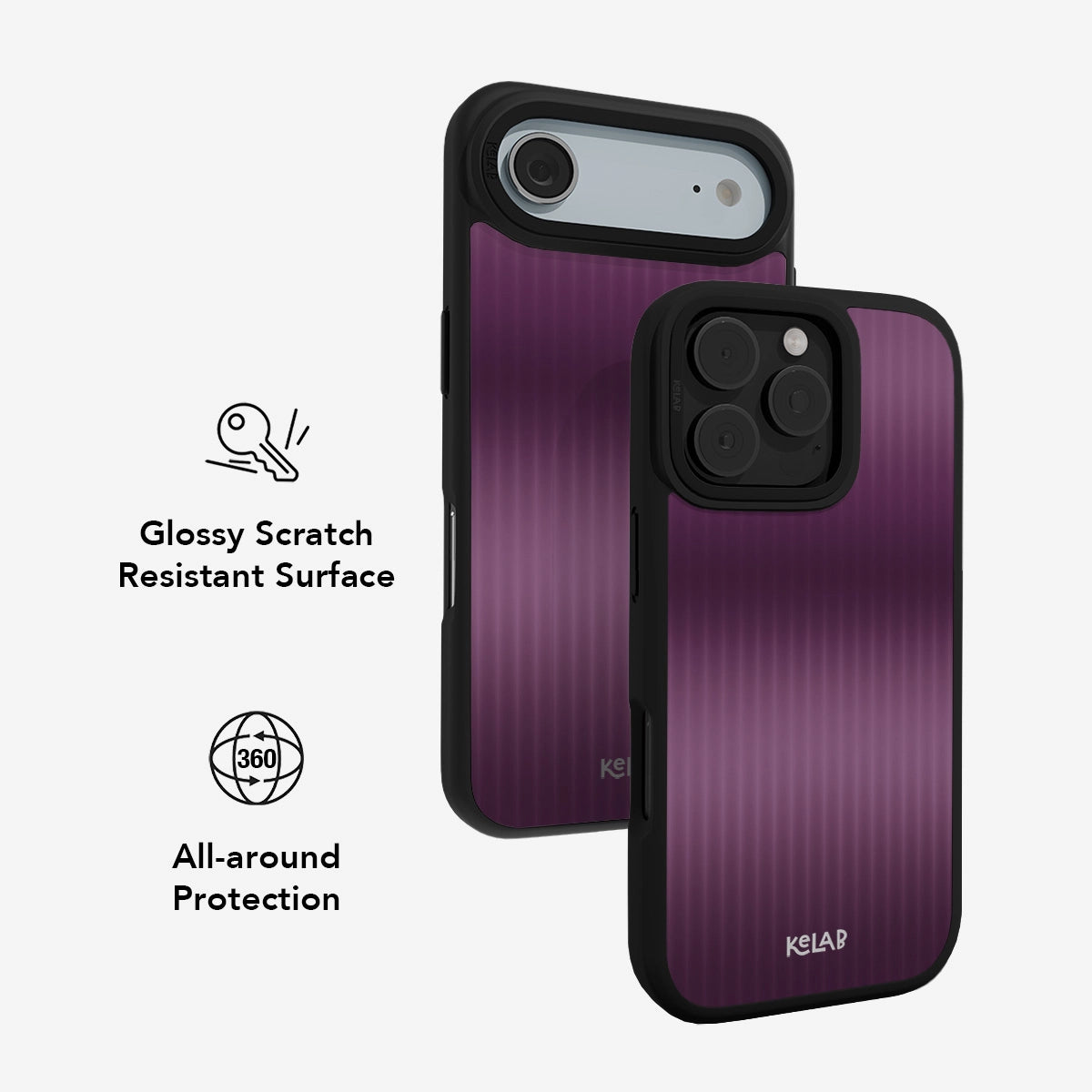 Purple glossy scratch-resistant phone case with 360-degree all-around protection for smartphones.