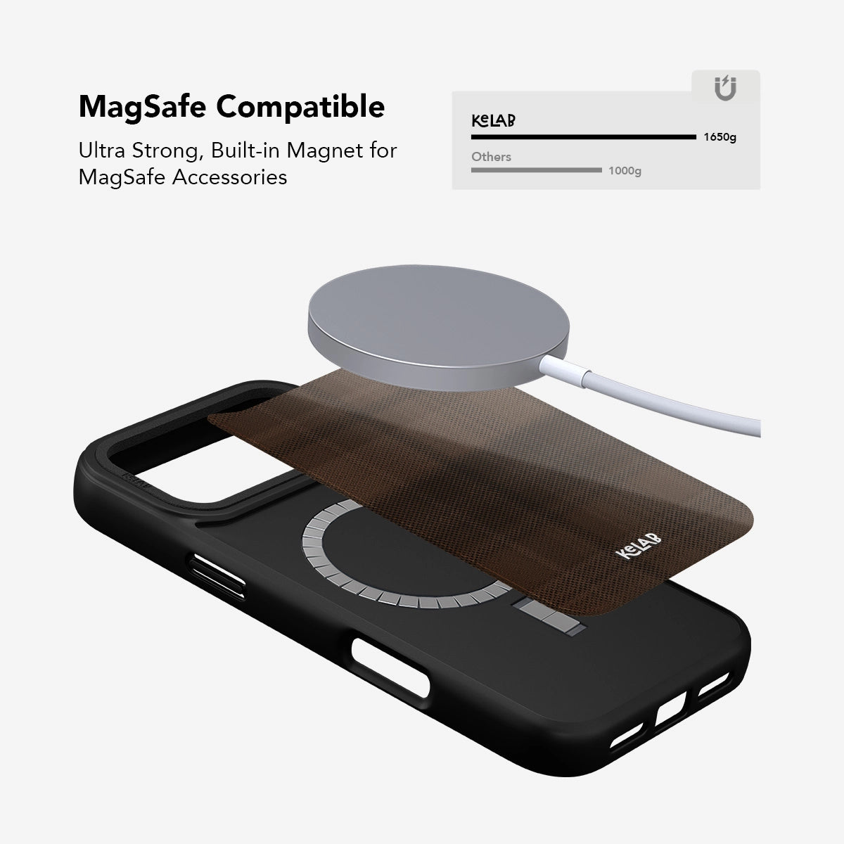 Black phone case with ultra strong built-in magnet for MagSafe accessories.