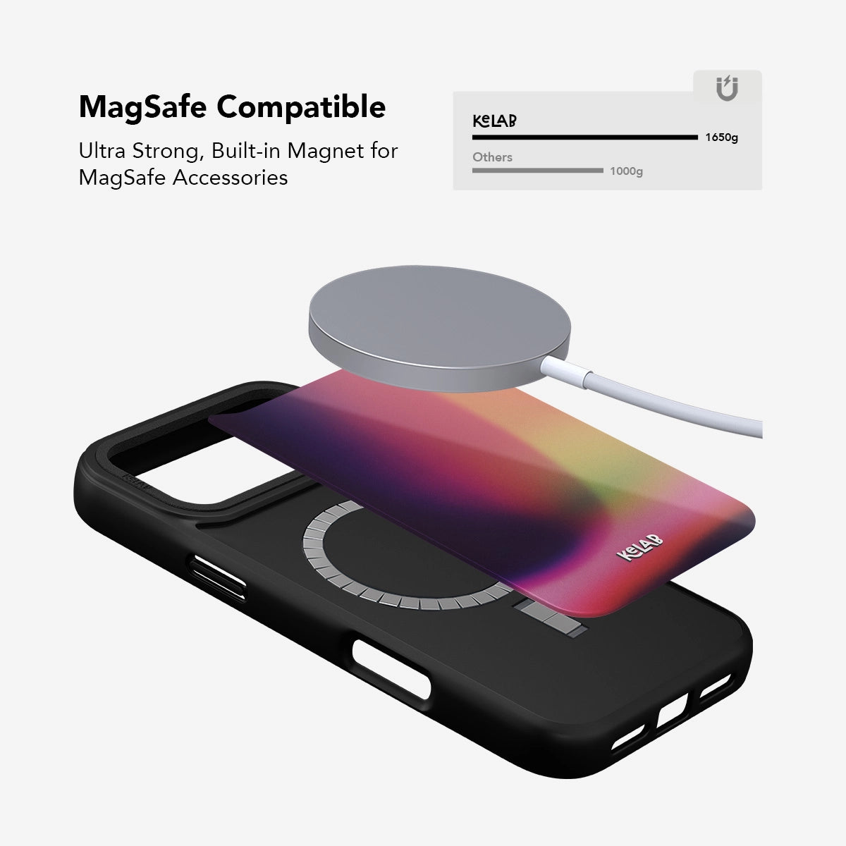 MagSafe compatible phone case with ultra-strong built-in magnet, black color, perfect for accessories.