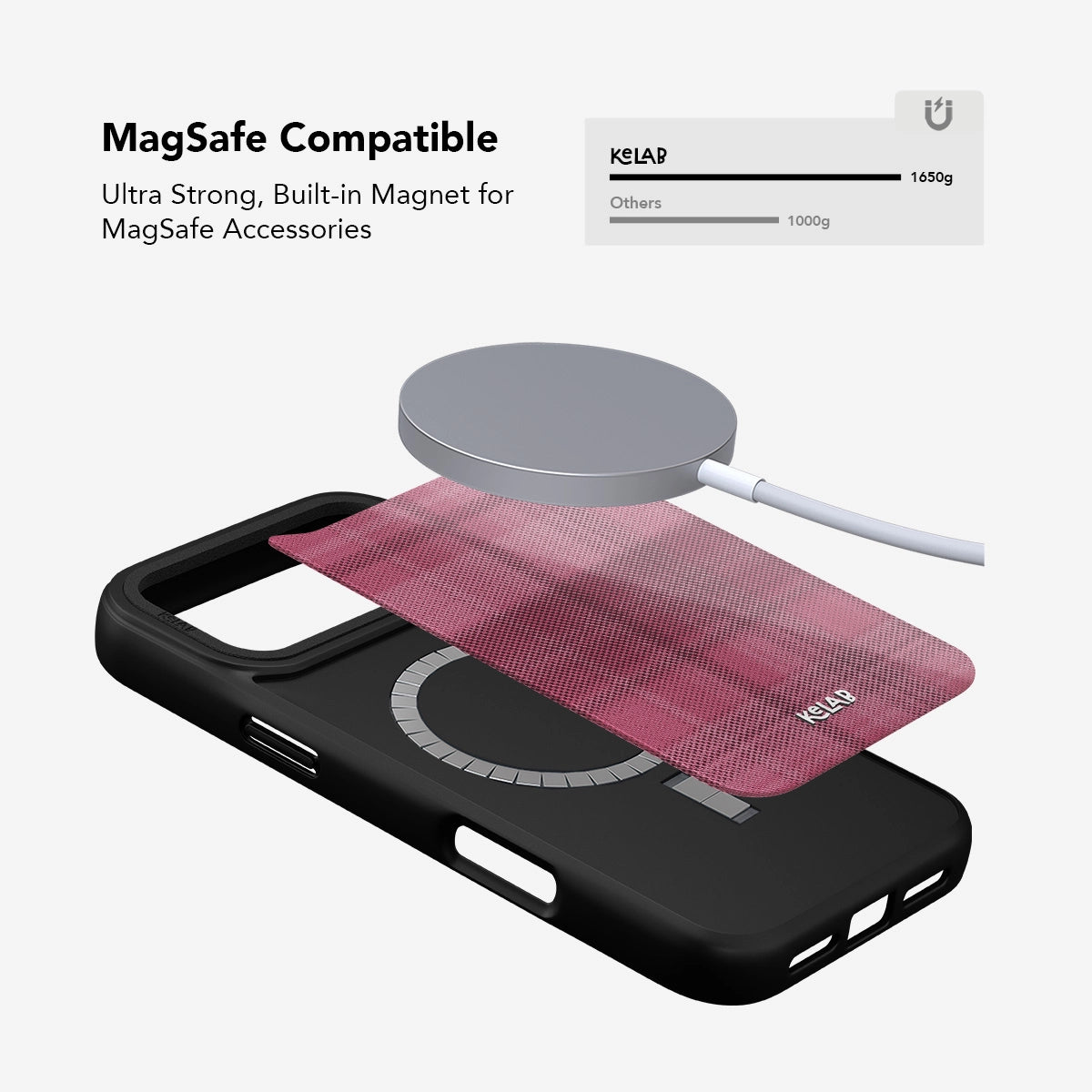 Black phone case with ultra-strong built-in magnet for MagSafe accessories.