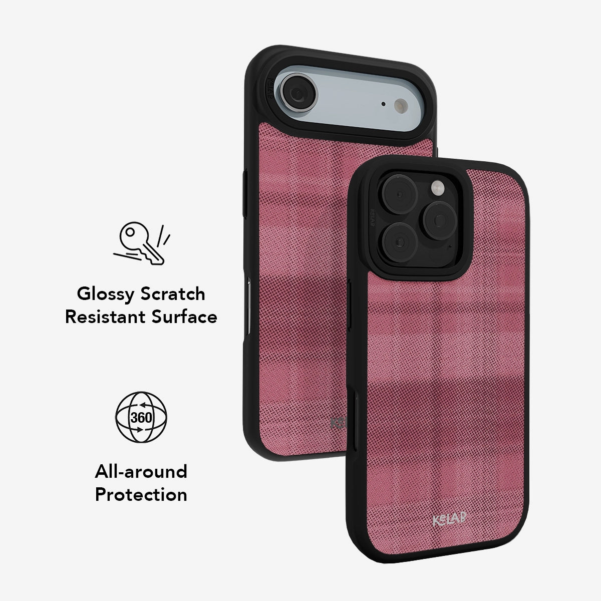 Pink glossy scratch-resistant phone case with 360 all-around protection for smartphones.