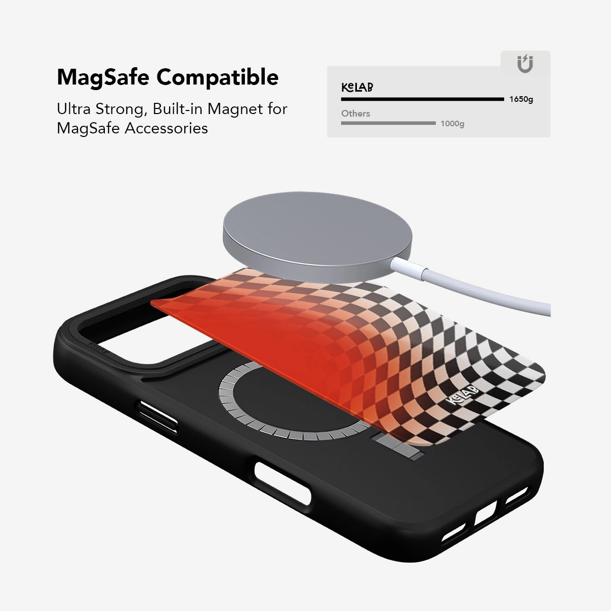 Black phone case with built-in strong magnet, compatible with MagSafe accessories.