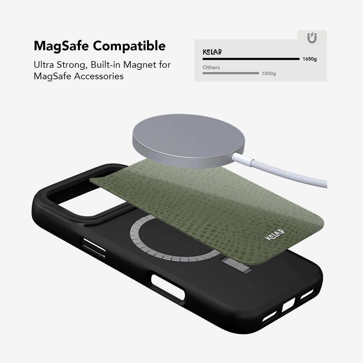 Sage Green Phone Case with built-in MagSafe magnet for strong accessory compatibility and seamless wireless charging support.