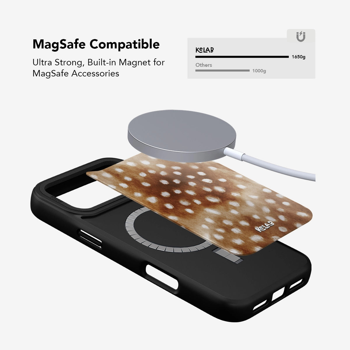 Fawn & Deer Print Cottagecore iPhone Case with built-in MagSafe magnet for strong accessory compatibility and secure wireless charging.