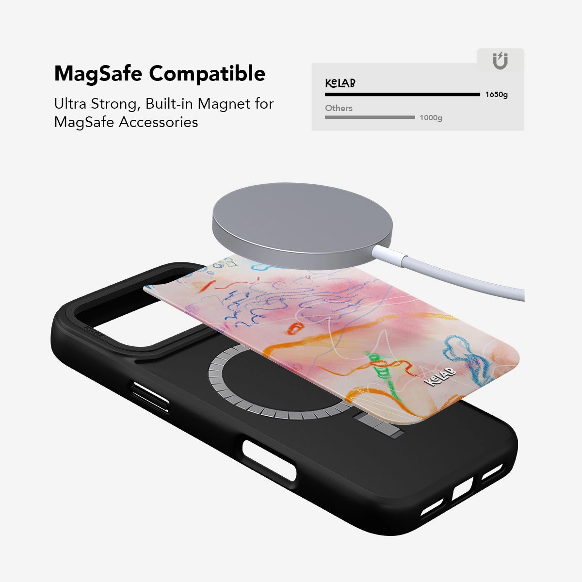 MagSafe compatible Abstract Design iPhone Case with built-in magnet and artistic mess pattern, ideal for tech-savvy users.