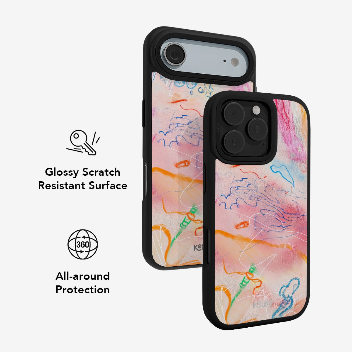 Glossy scratch-resistant Abstract Art Phone Case with full 360 protection and vibrant kidcore aesthetic for iPhone models.