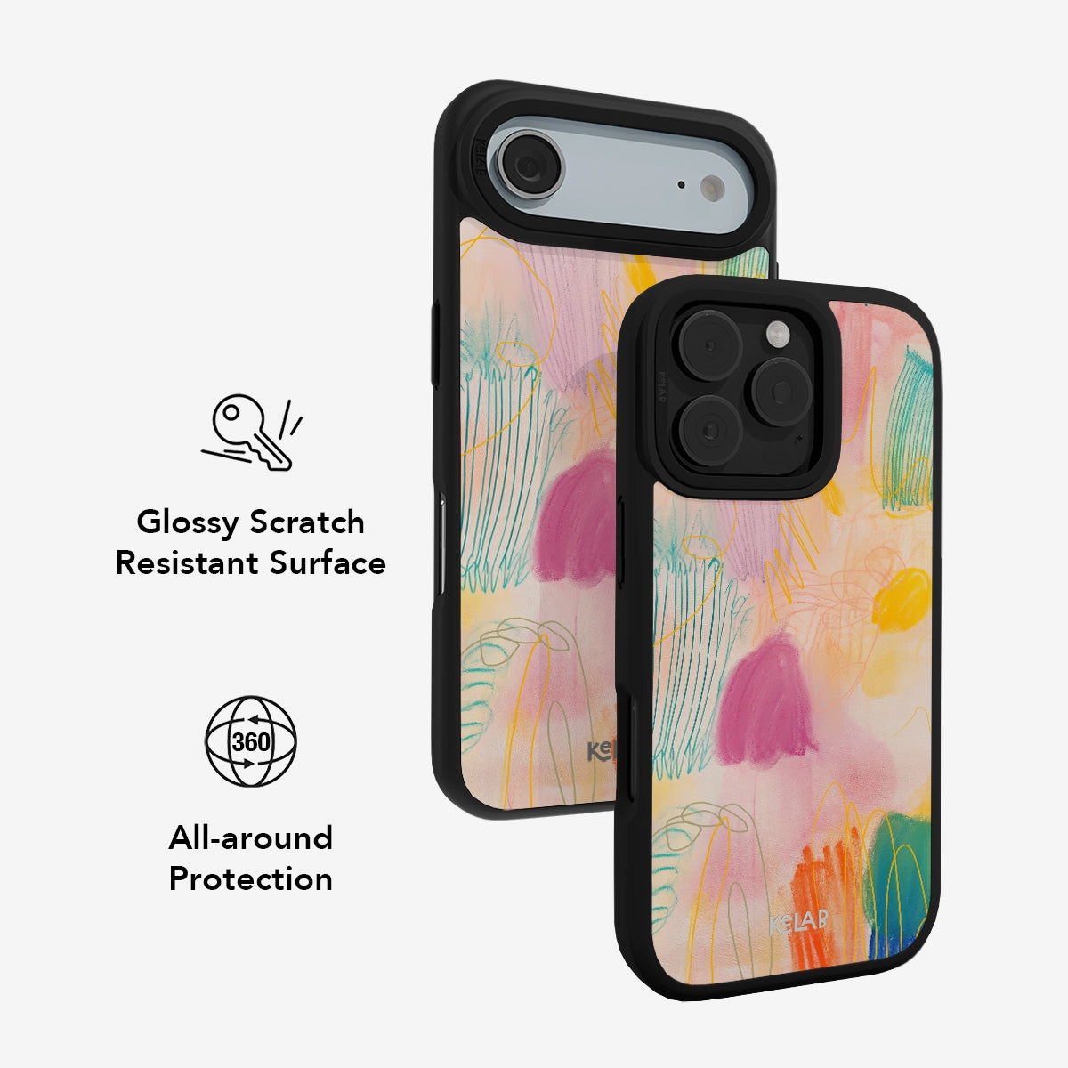 Glossy scratch-resistant Abstract Design Art iPhone Case by KELAB with full 360° protection and artistic crayon-style pattern.