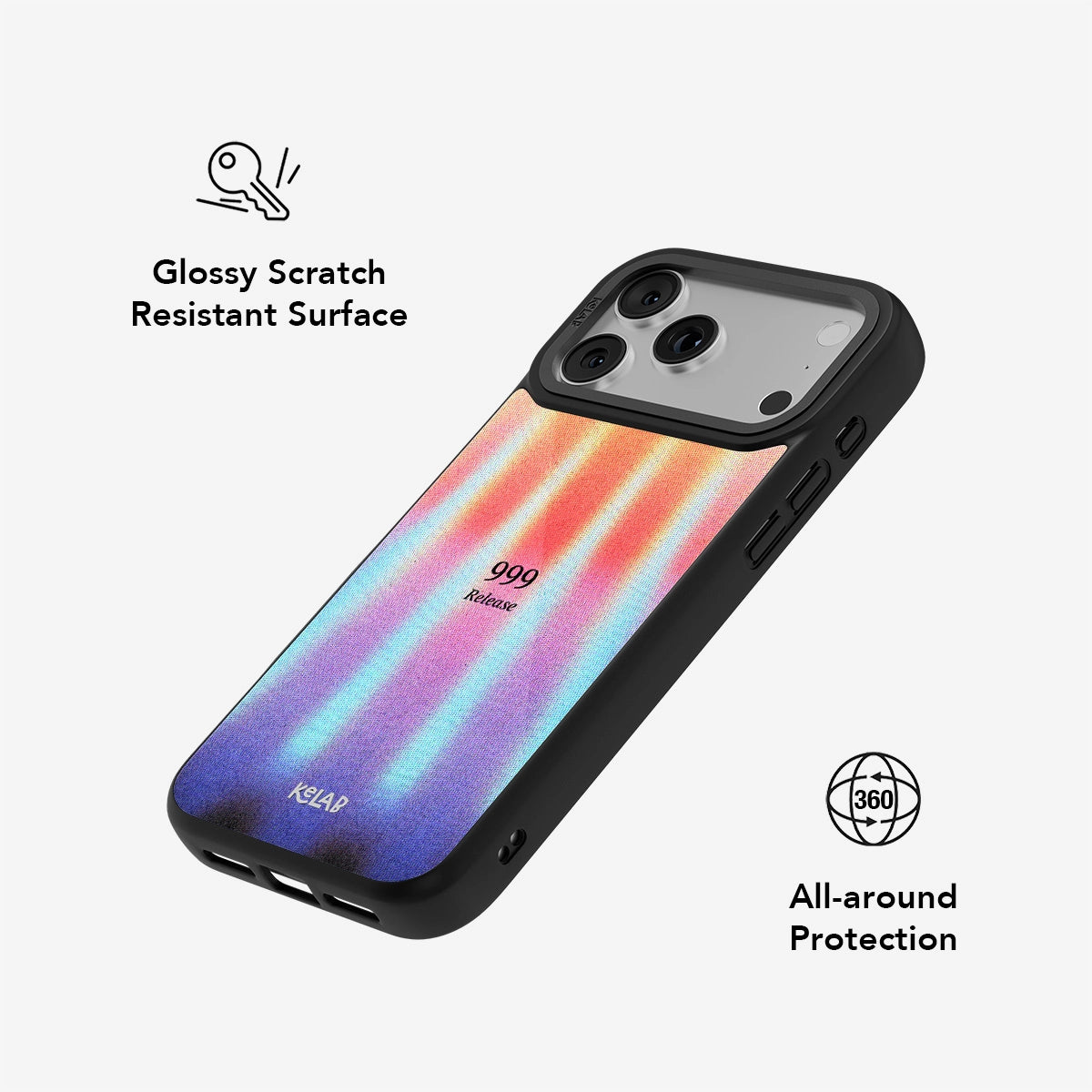 Glossy scratch-resistant Angel Number 999 iPhone Case with 360° all-around protection and colorful Y2K aesthetic gradient.