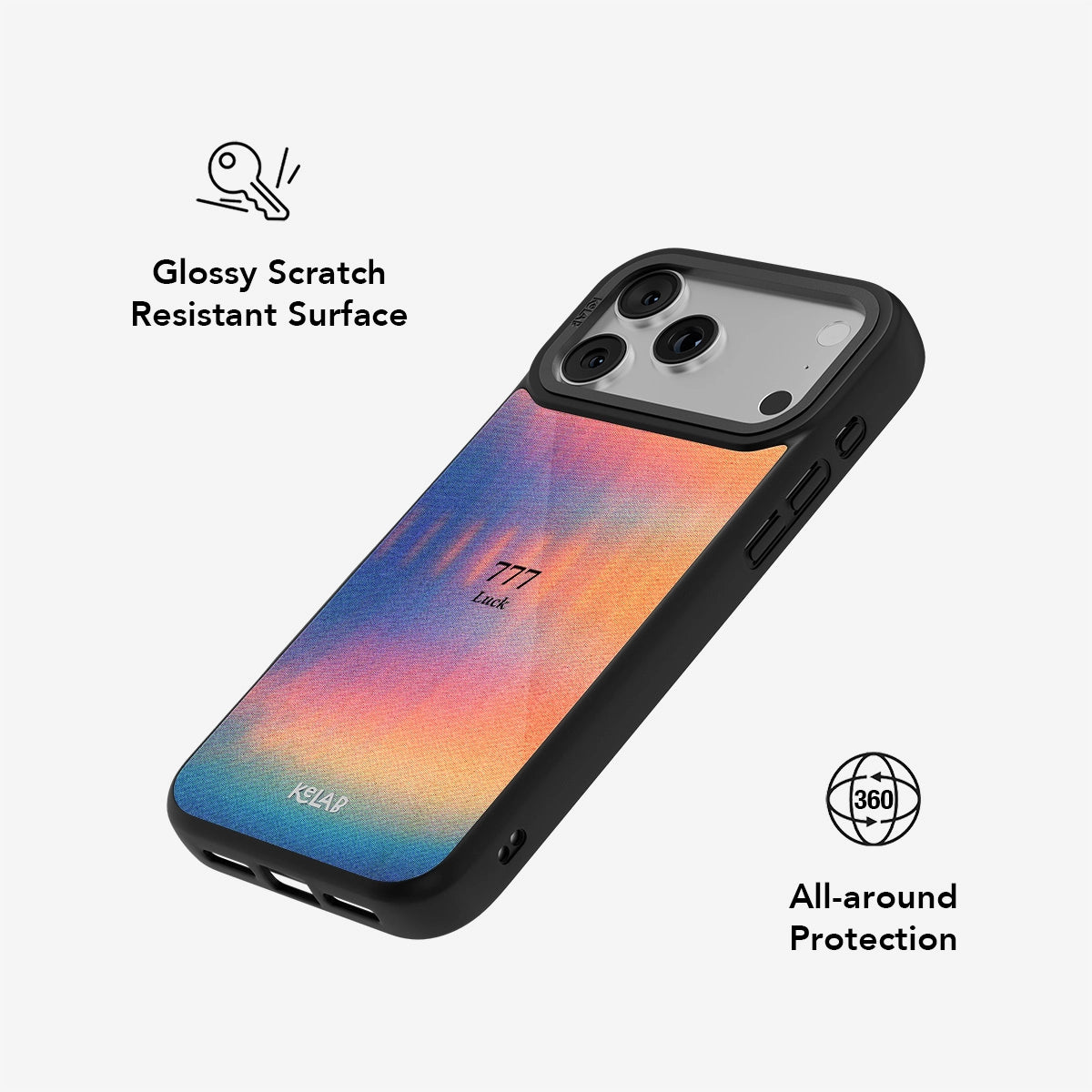 Glossy scratch-resistant Angel Number 777 iPhone Case with 360° protection and colorful abstract gradient for stylish durability.